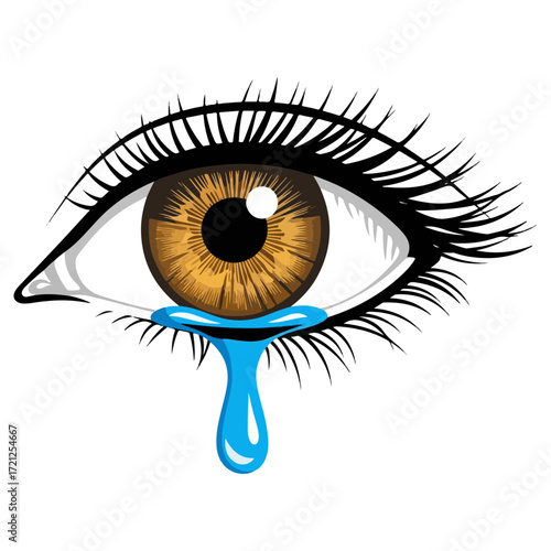 Closeup of a Sad Eye with a Tear.