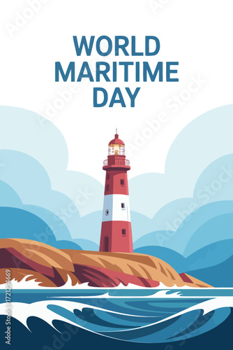 World Maritime Day Lighthouse and Ocean Waves Illustration