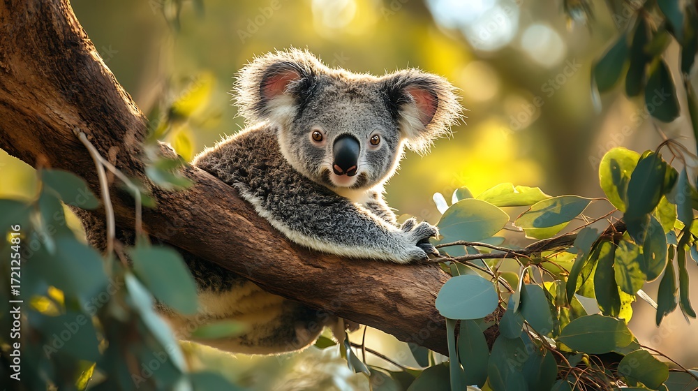 Fototapeta premium It is laying on the branches of an eucalyptus tree