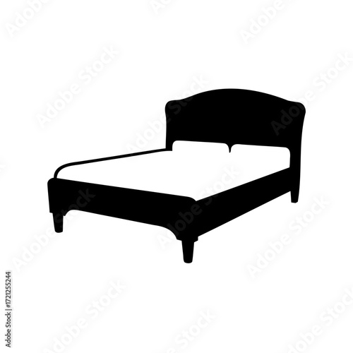 Black silhouette of a double bed with soft headboard and mattress
