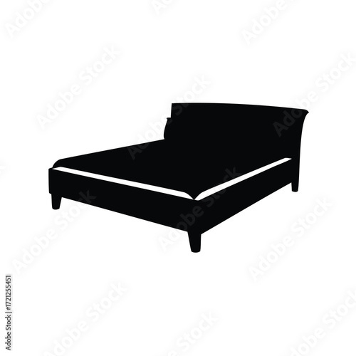 Silhouette of a double bed with headboard, for interior design purposes