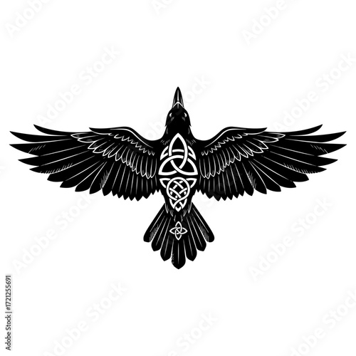 Viking Raven with Celtic Knotwork Art Illustration.