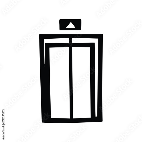 Elevator doors minimalist icon pointing up, waiting for the next floor