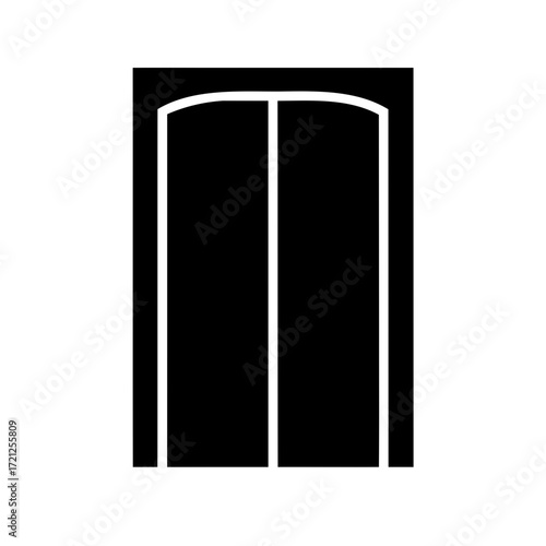Stylized Illustration of Double Doors with Arched Top in Black and White