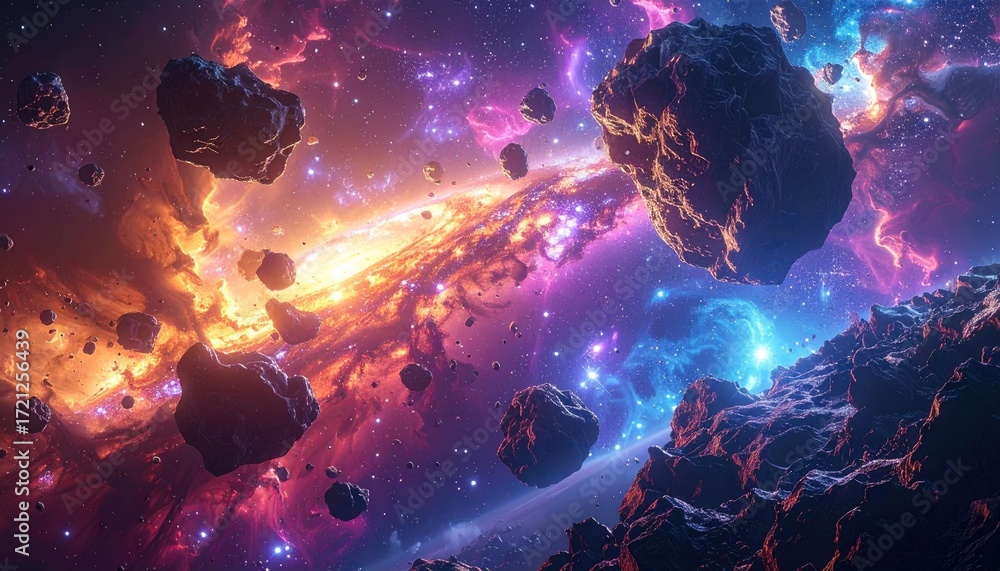 Fototapeta premium Cosmic Rock Formations In Vibrant Nebula