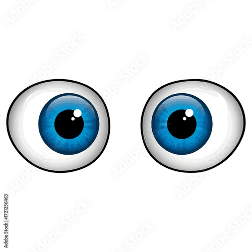 Two cartoon blue eyeballs staring forward, isolated on a white background, expressing surprise or curiosity.