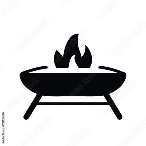 Black and White Icon of a Flaming Brazier or Fire Pit