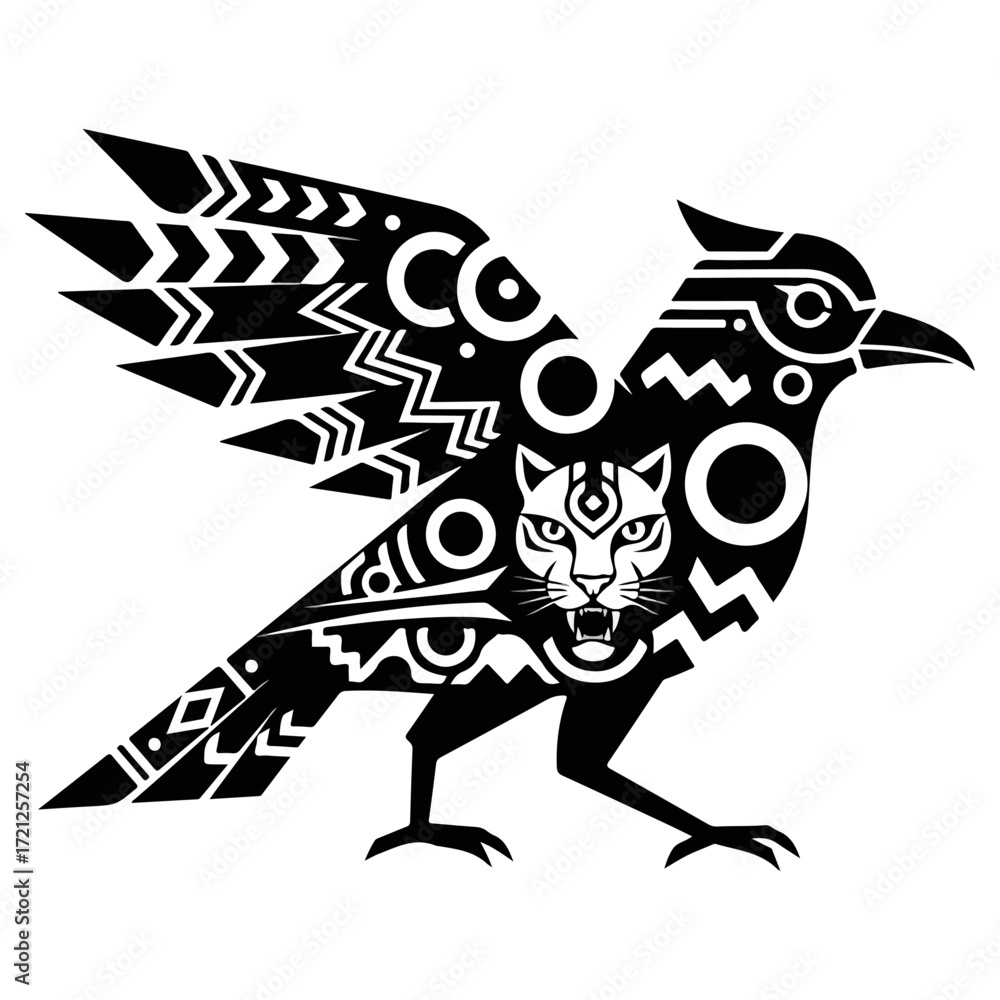 Obraz premium Stylized Raven with Jaguar Spirit Tribal Art.