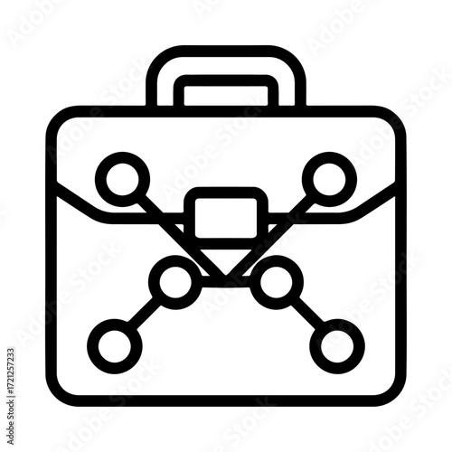 Neural briefcase outline, AI business icon, intelligent work interface, smart professional design, neural network symbol, business automation system