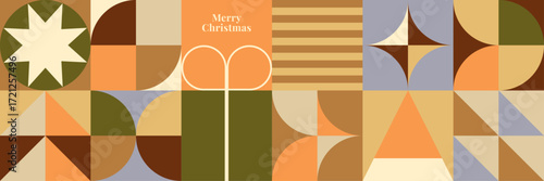Christmas banner with geometric patterns in earthy tones