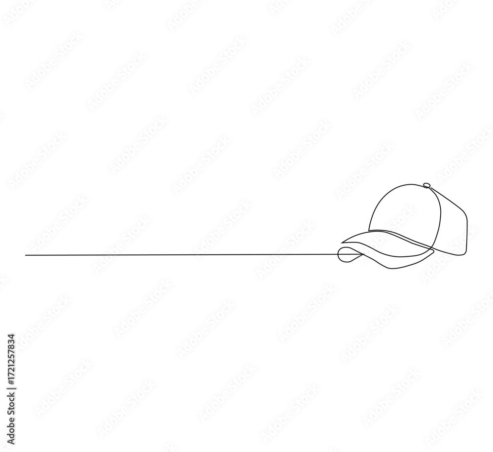 Obraz premium Continuous Single Line Drawing of a hat, Minimalist Monoline Illustration of a Fashion Headdress, Simple Contour Vector of a Stylish Hat or Cap on White Background for Clothing and Accessory Design