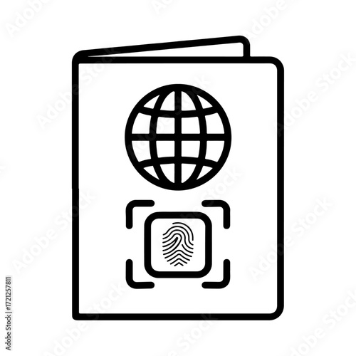 Biometric passport icon, digital identity document, smart travel identification, electronic passport system, secure travel technology, automated border control
