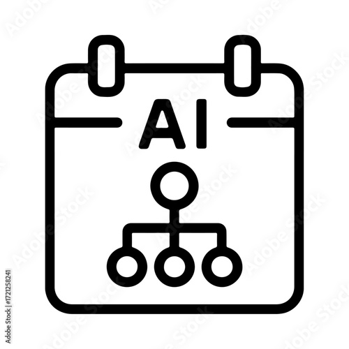 AI calendar outline, smart scheduling icon, task allocation interface, intelligent planning design, AI scheduler symbol, automated calendar system