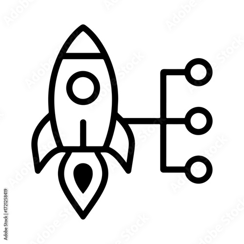Rocket data outline, smart launch icon, space technology interface, intelligent rocket design, aerospace system symbol, space innovation technology