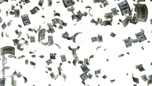 US Dollar Banknotes Flying Transparent PNG. money rain effects, finance-themed graphics, business ads, wealth or investment promotions, and creative motion design projects.