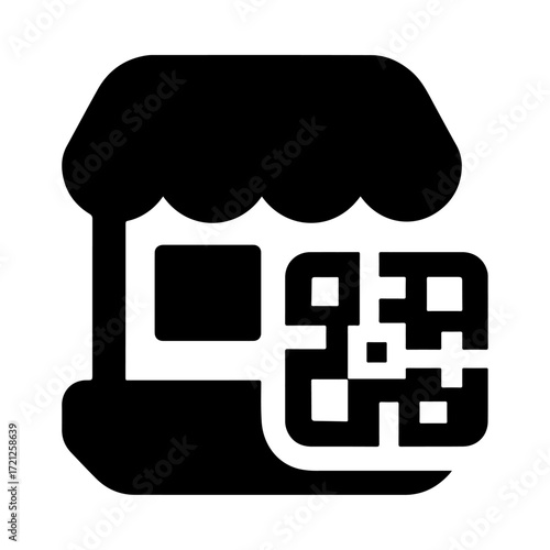 Smart storefront icon, QR payment system, digital retail technology, contactless payment store, mobile commerce solution, electronic payment gateway