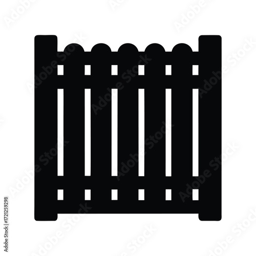 Simple black and white illustration of a garden picket fence element