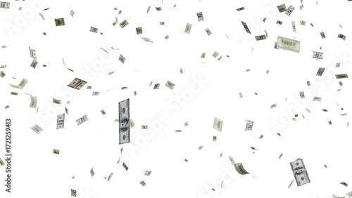 US Dollar Banknotes Flying Transparent PNG. money rain effects, finance-themed graphics, business ads, wealth or investment promotions, and creative motion design projects.