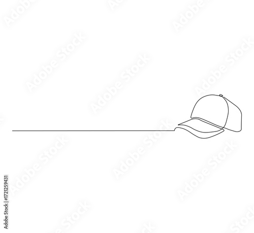 Continuous Single Line Drawing of a hat, Minimalist Monoline Illustration of a Fashion Headdress, Simple Contour Vector of a Stylish Hat or Cap on White Background for Clothing and Accessory Design