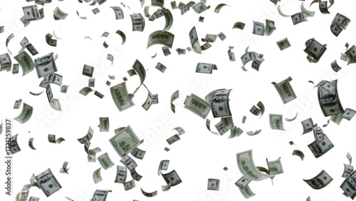 US Dollar Banknotes Flying Transparent PNG. money rain effects, finance-themed graphics, business ads, wealth or investment promotions, and creative motion design projects.