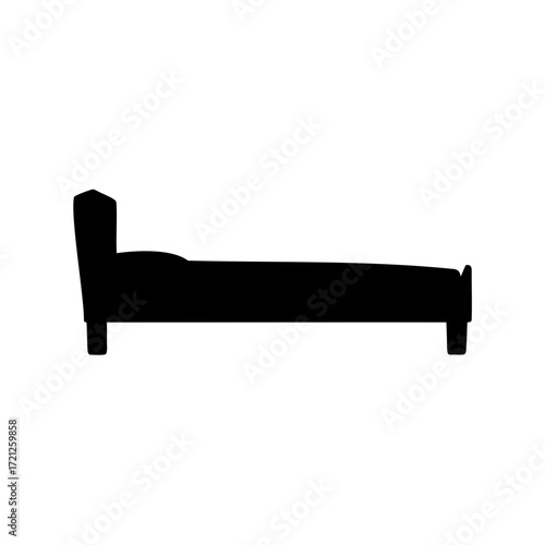 Side view silhouette of a simple bed frame with headboard design