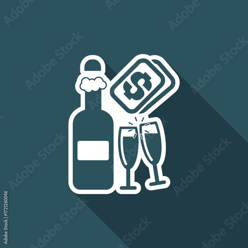Vector illustration of single isolated champagne cost icon