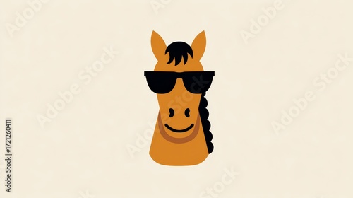 icon of head of funny horse in black sunglasses on light background