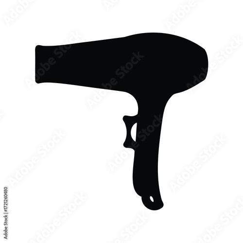 Elegant Black Silhouette of Hair Dryer on White Background for Designs