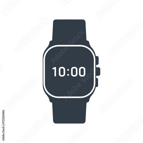 Flat vector design of modern smartwatch device with digital time display, symbolizing wearable technology, fitness tracking, communication, and innovative lifestyle gadgets