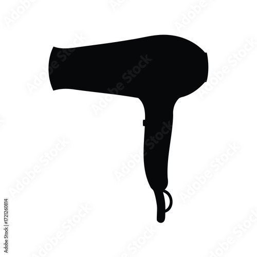 Black silhouette of a hair dryer on a clean white background design