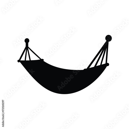 Black silhouette of a hammock suspended between two points of attachment