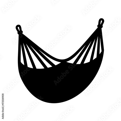 Black silhouette of a hammock, indicating relaxation and comfortable leisure time
