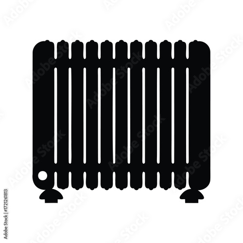 A solid black and white illustration of a home heating radiator