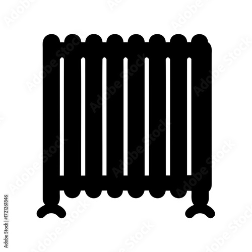 Black and white minimalist illustration of a classic cast iron radiator