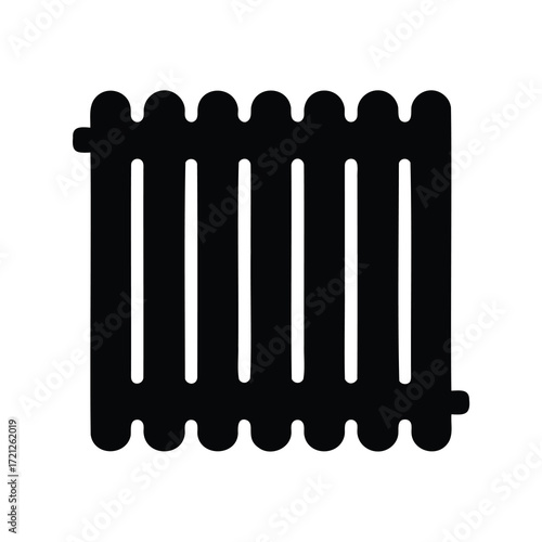 Black silhouette of a traditional radiator with multiple sections and connectors
