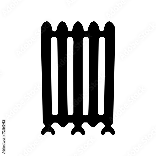 Black silhouette of an old fashioned home radiator on a white background