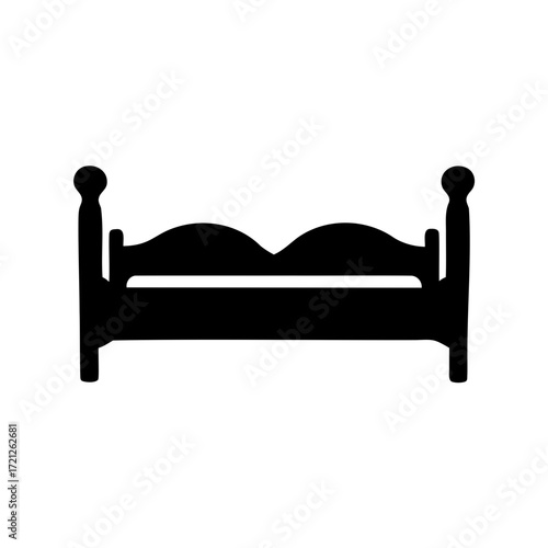 Simplified bed icon illustration isolated on a plain white background design