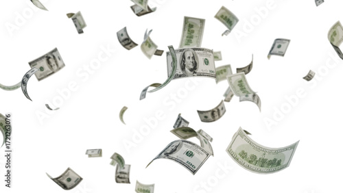 US Dollar Banknotes Flying Transparent PNG. money rain effects, finance-themed graphics, business ads, wealth or investment promotions, and creative motion design projects.