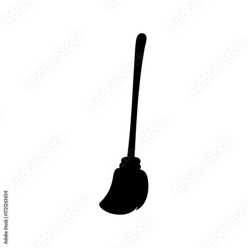 Single silhouette of a broom on a white background for cleaning purposes