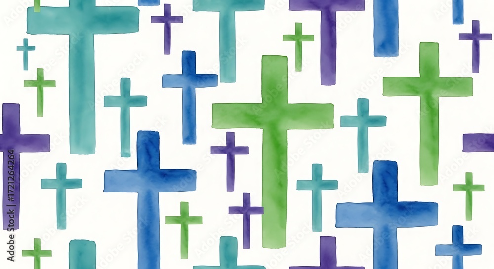 Obraz premium Watercolor Crosses Pattern - Faith, Religion, and Artistic Expression.