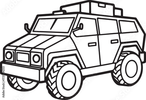 armoured vehicle line art, coloring book page line art drawing, vector and illustration