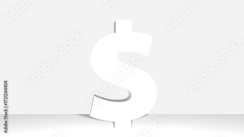 3D animation seamless loop of a white dollar symbol rotates isolated on a white background. High detailed 3d dollar character, Animation Video