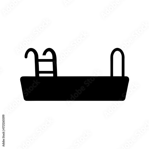 Silhouette of a swimming pool with ladder and grab bar on white