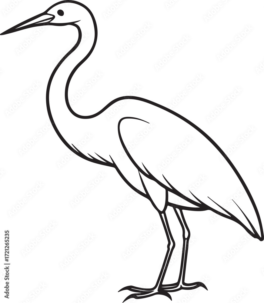 Fototapeta premium egret line art, coloring book page line art drawing, vector and illustration