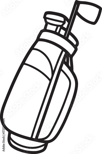 golf bag line art, coloring book page line art drawing, vector and illustration