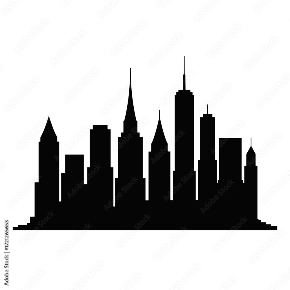 Obraz premium City skyline silhouette in black against white background 