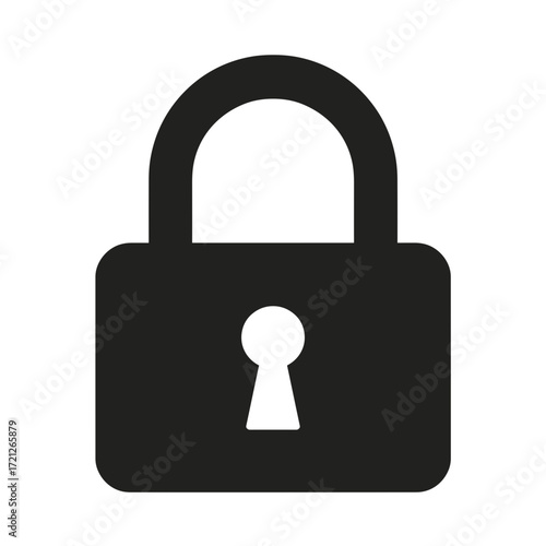 Black padlock icon on a white background for security concept  