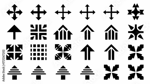 Collection of twenty black directional icons including arrows and expansion symbols on a white background | editable eps vectors silhouette