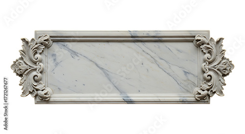 Marble nameplate with floral carving inspired by botanical park design isolated on transparent background