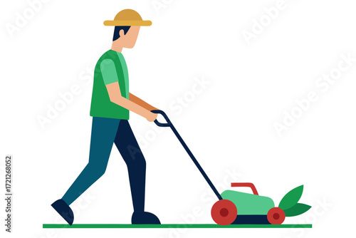 man mowing grass